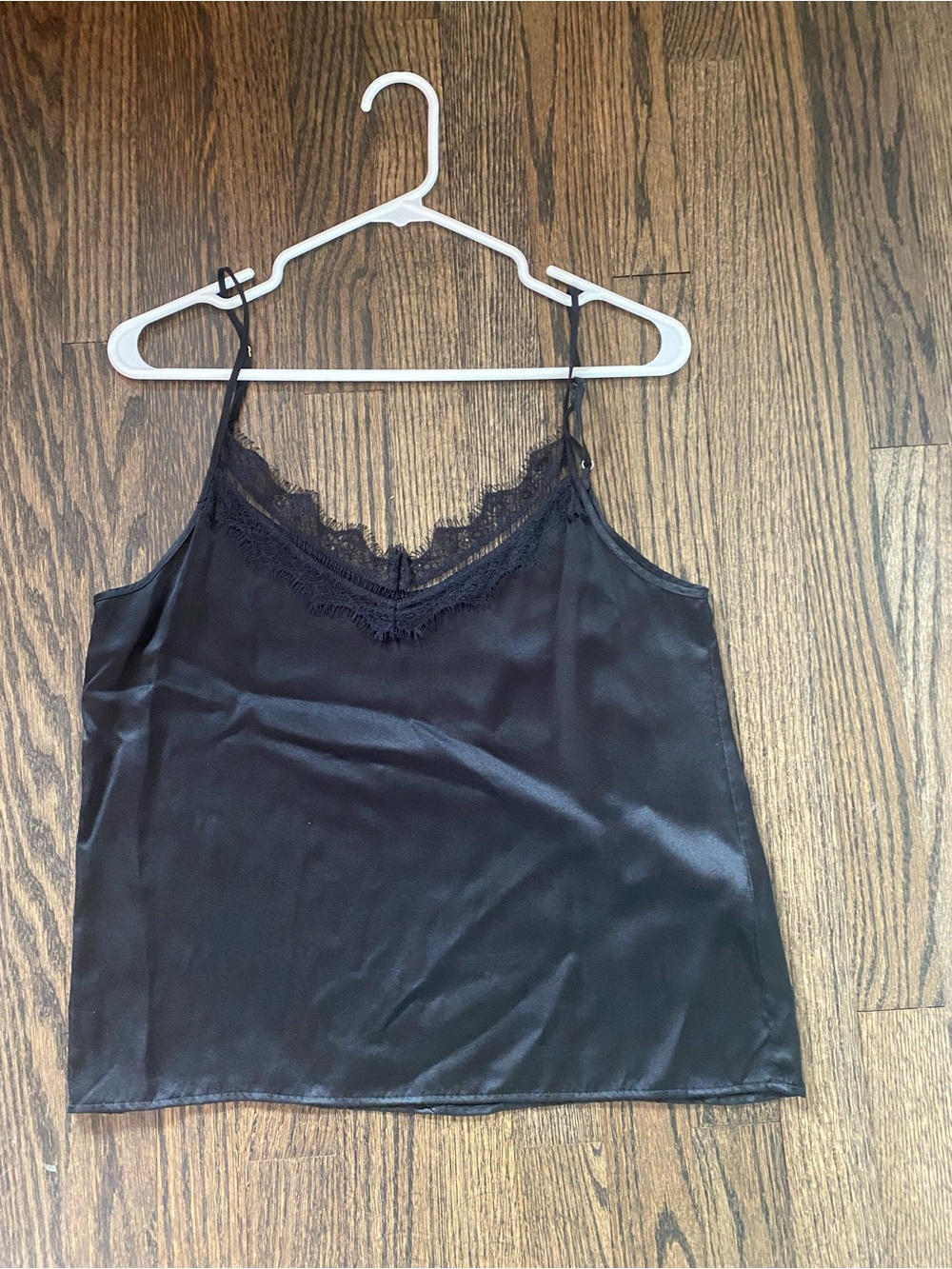 100% Silk Black Lace Trim Cami – Size S – Elegant Minimal